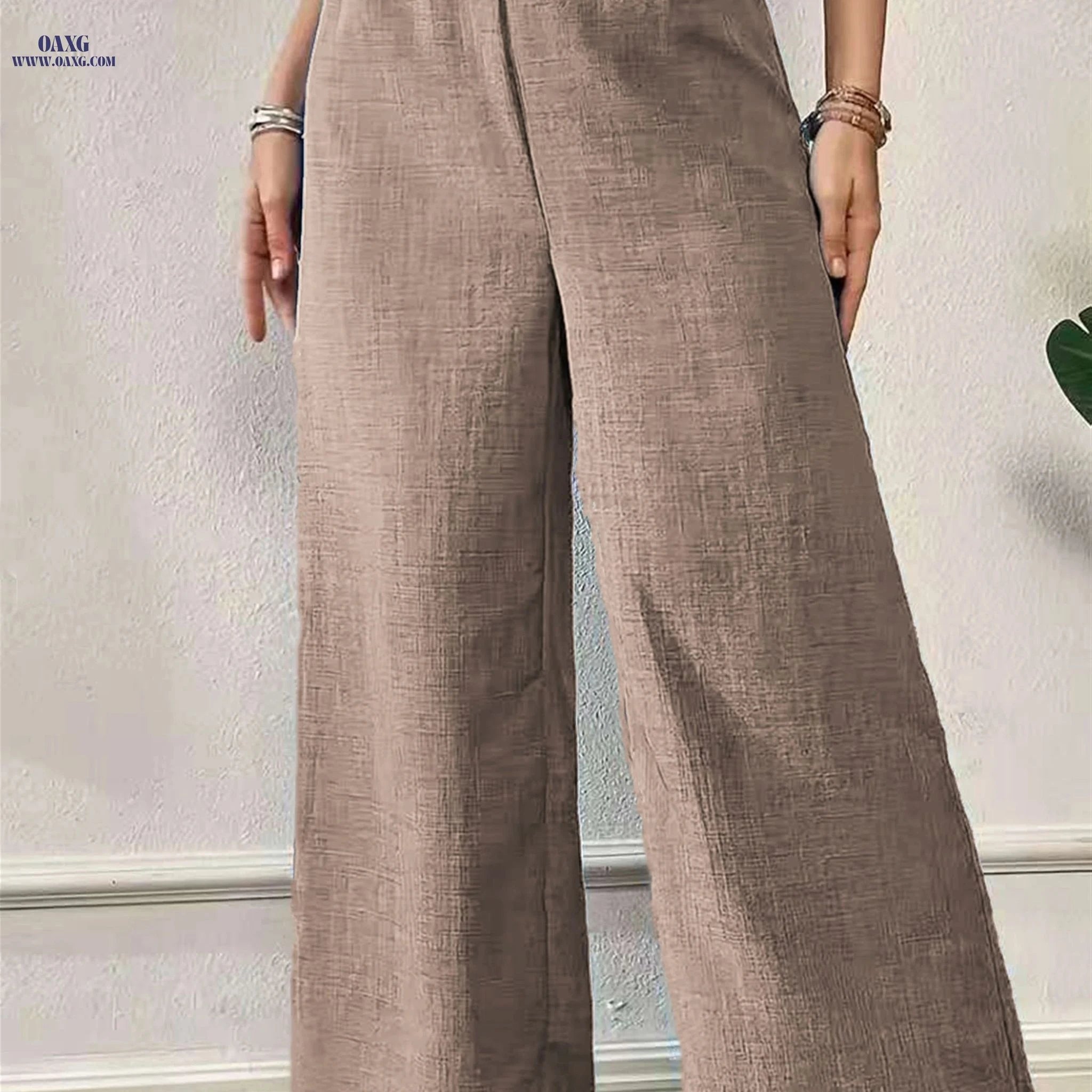 Elegant Solid Color Women's Wide-Leg Pants - Loose & Comfortable   OAXG Black / S