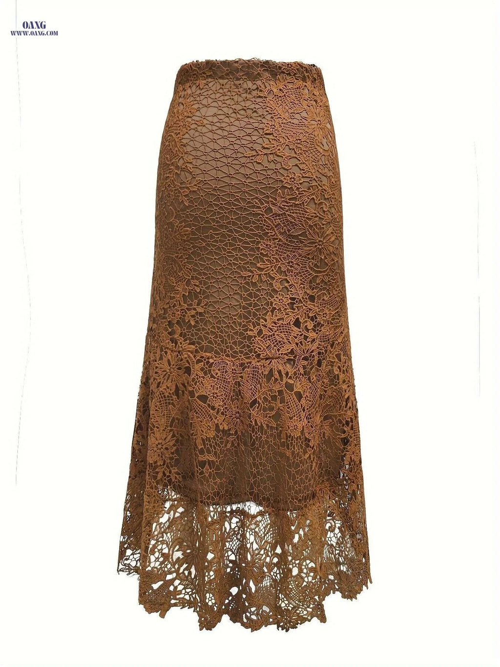 Elegant Solid Lace High-low Skirt - Women's High Waist Fashion   OAXG 