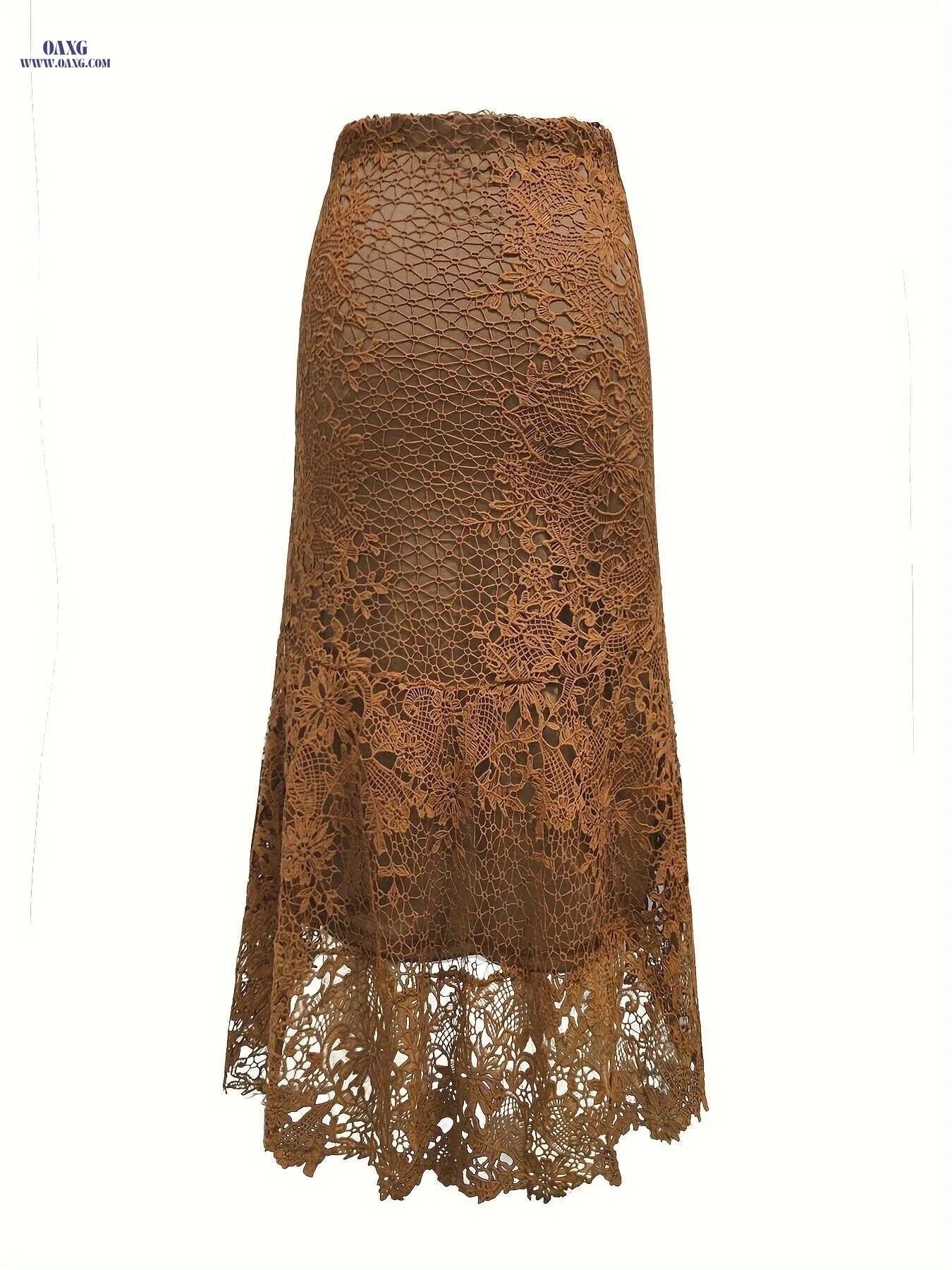 Elegant Solid Lace High-low Skirt - Women's High Waist Fashion   OAXG 