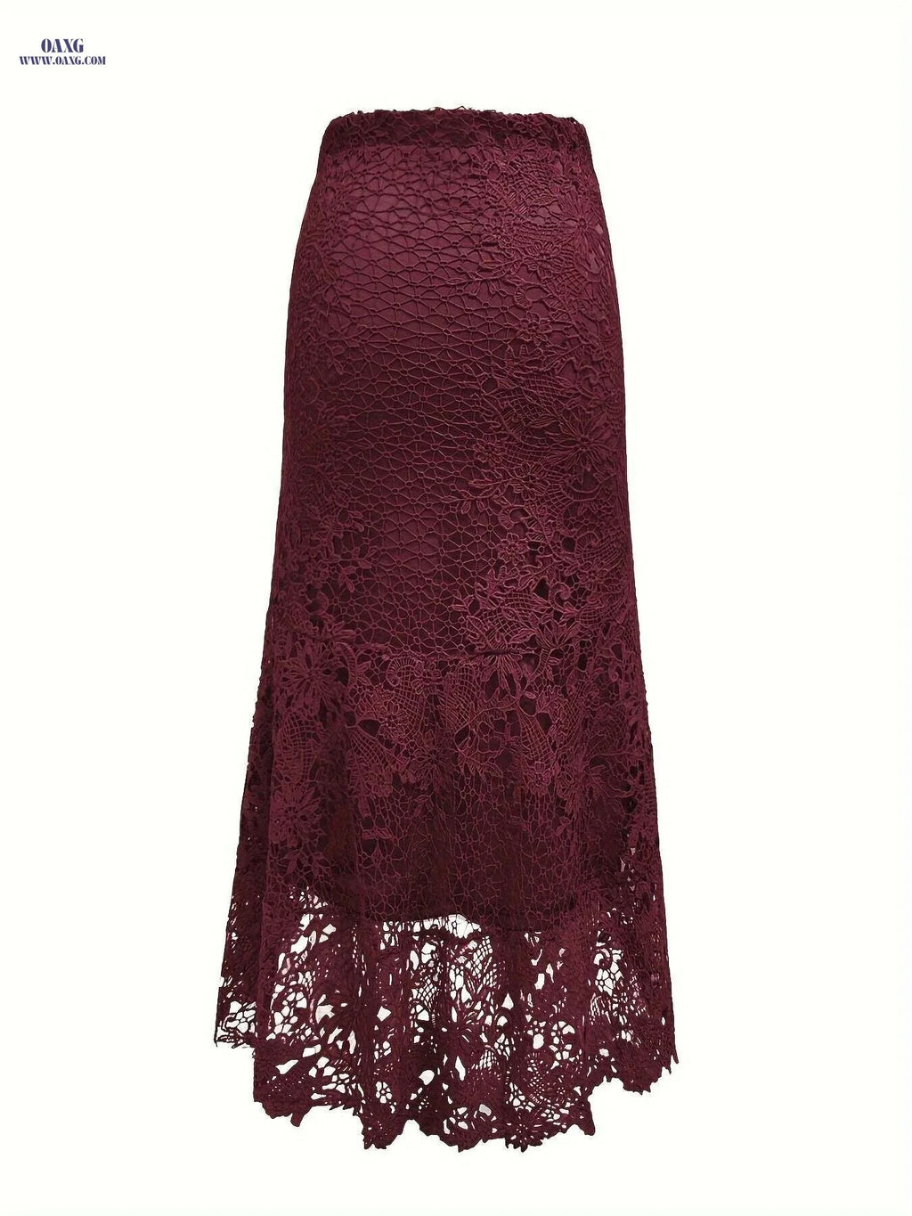 Elegant Solid Lace High-low Skirt - Women's High Waist Fashion   OAXG 