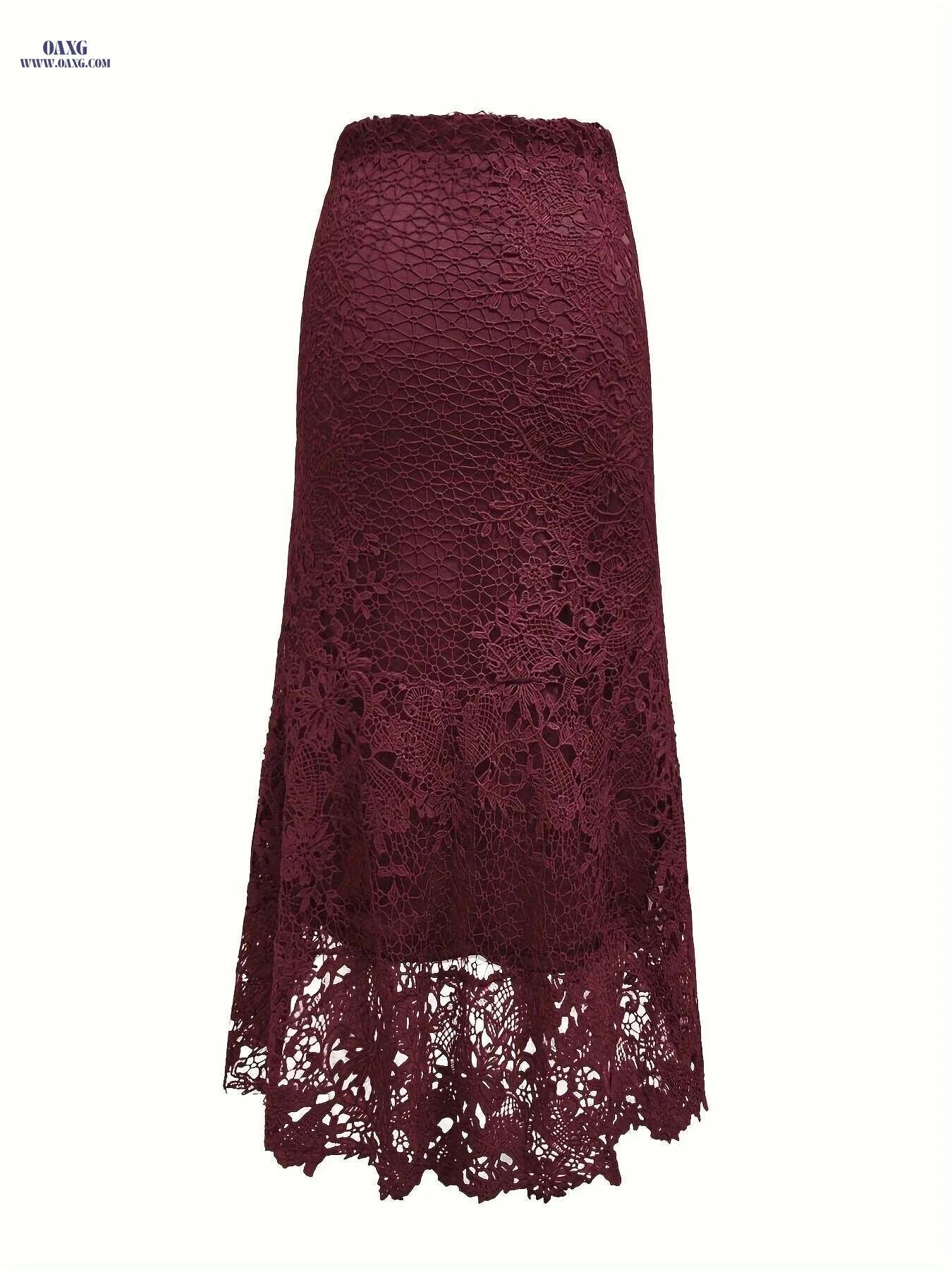 Elegant Solid Lace High-low Skirt - Women's High Waist Fashion   OAXG 