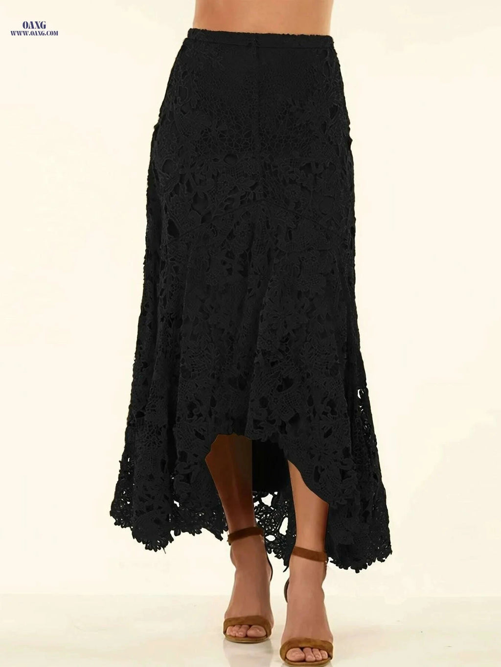 Elegant Solid Lace High-low Skirt - Women's High Waist Fashion   OAXG Rust / S