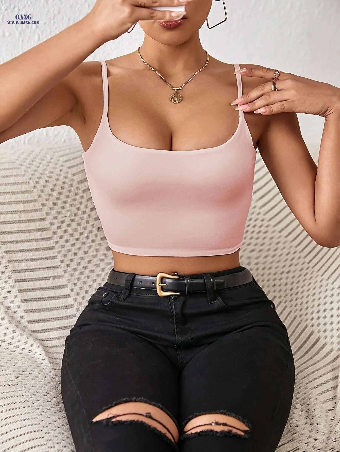 Elegant Spaghetti Strap Cami - Chic Backless High-Stretch Design   OAXG 