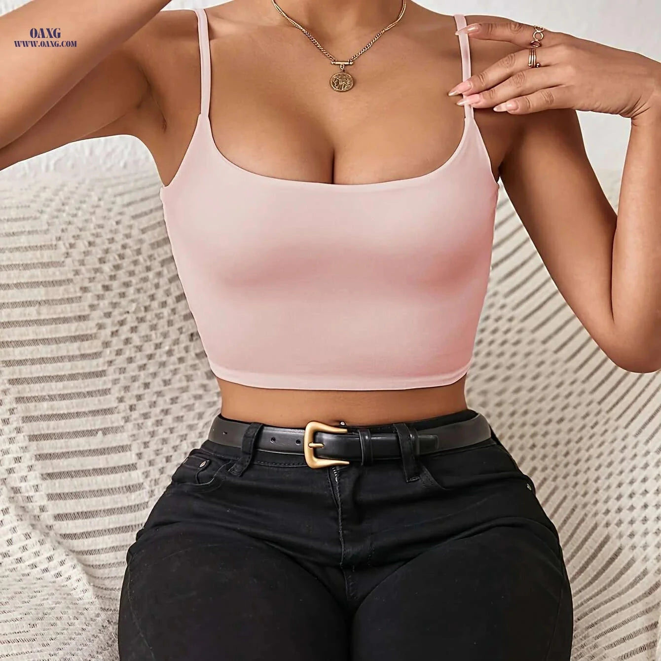 Elegant Spaghetti Strap Cami - Chic Backless High-Stretch Design   OAXG 