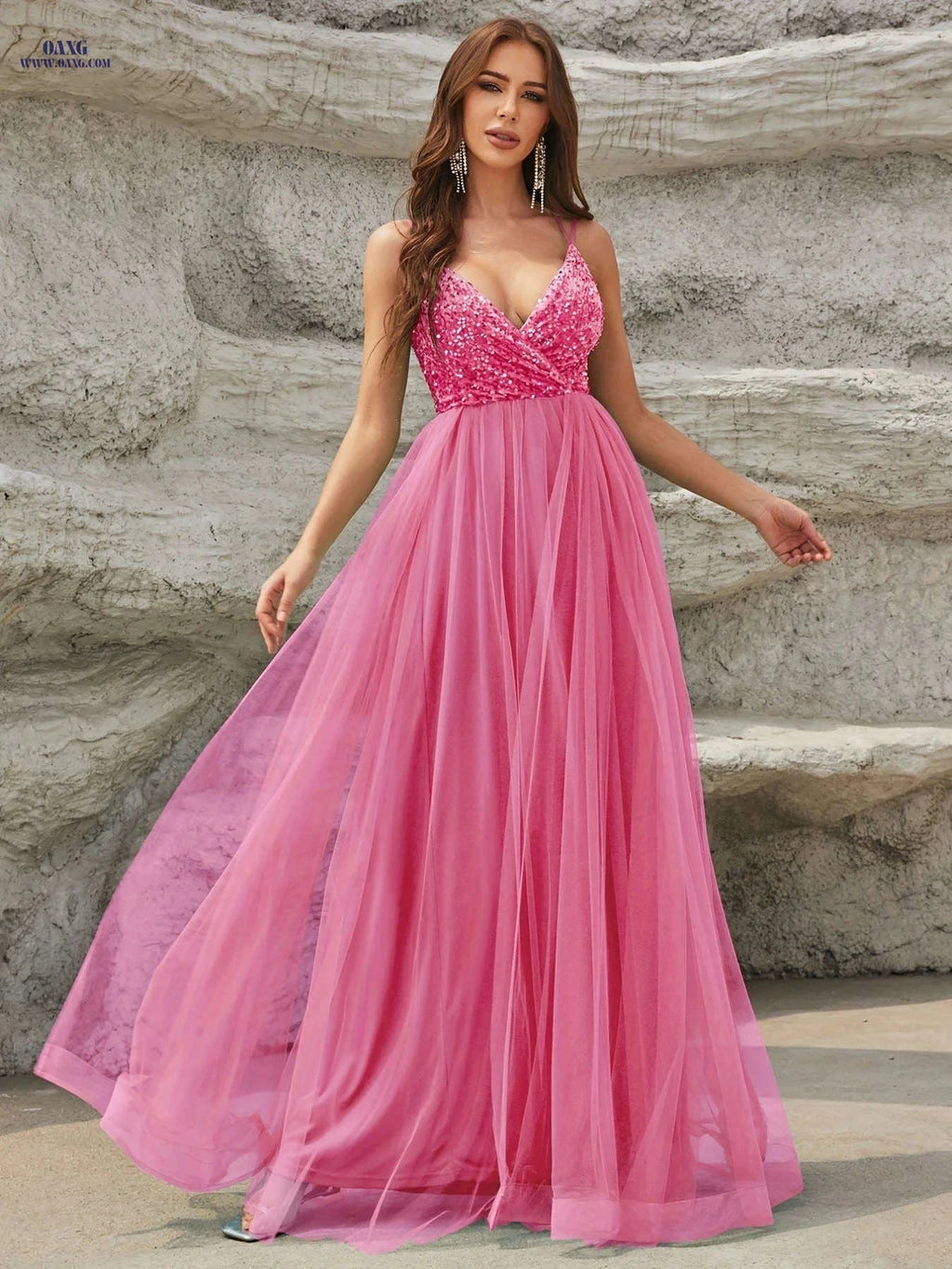 Elegant Spaghetti Strap Wedding Dress - High Waist Loose Fit Maxi   OAXG Black / XS