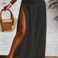 Elegant Split Midi Skirt for Women - Solid Color, Spring/Summer Style   OAXG 