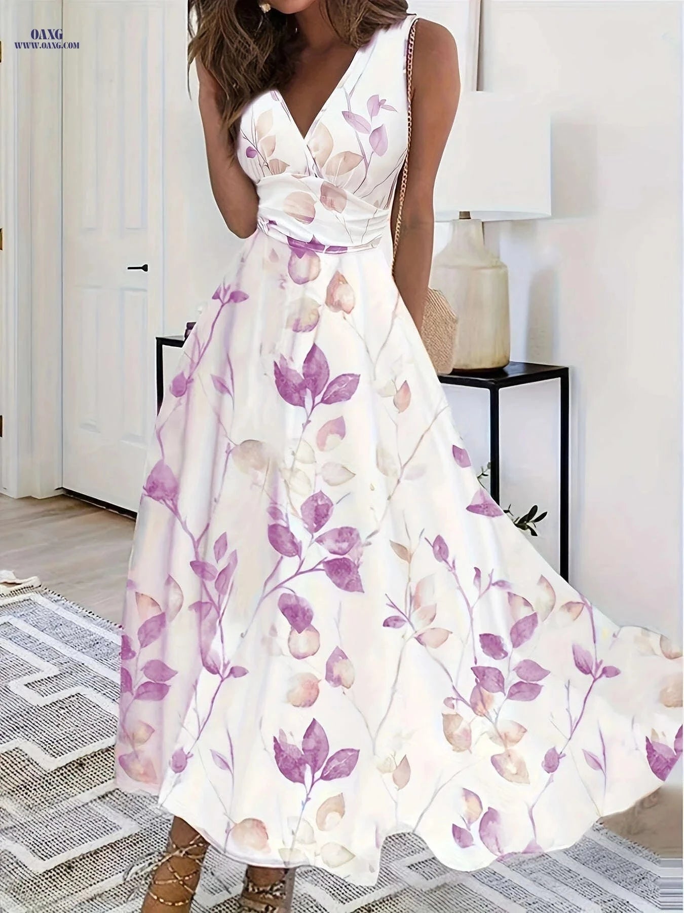 Elegant Spring Summer Printed Dresses - 95% Polyester Fabric   OAXG White / S