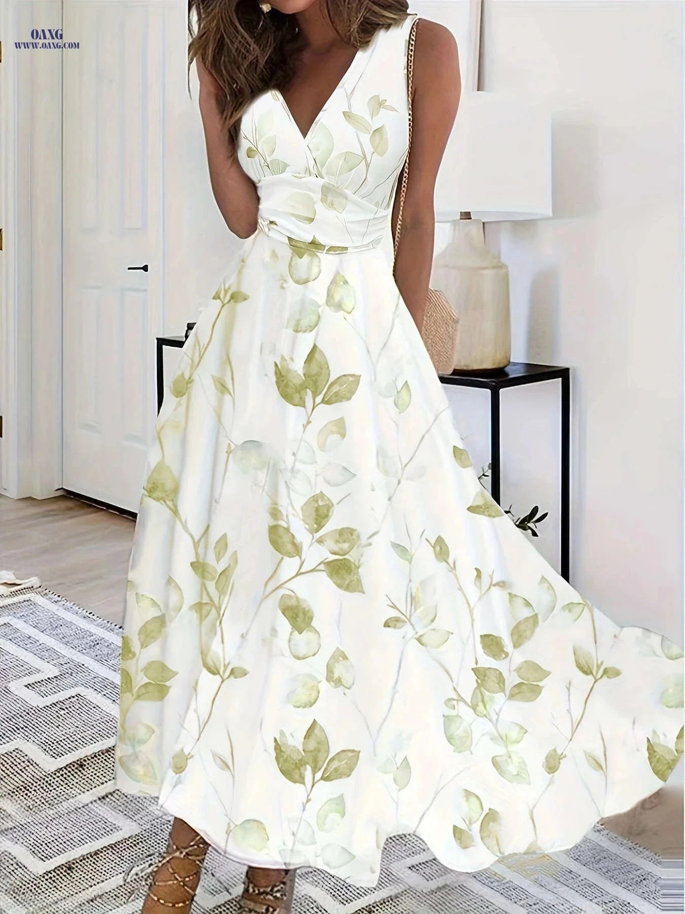 Elegant Spring Summer Printed Dresses - 95% Polyester Fabric   OAXG White / S