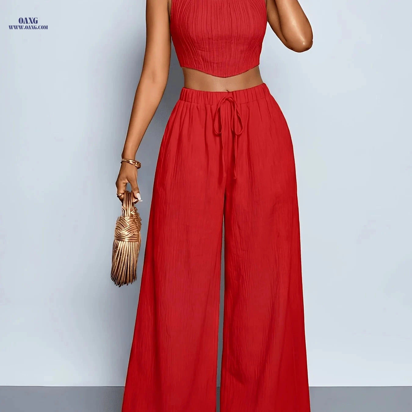 Elegant Spring/Summer Two-Piece Set - Top & Wide-Leg Pants   OAXG 