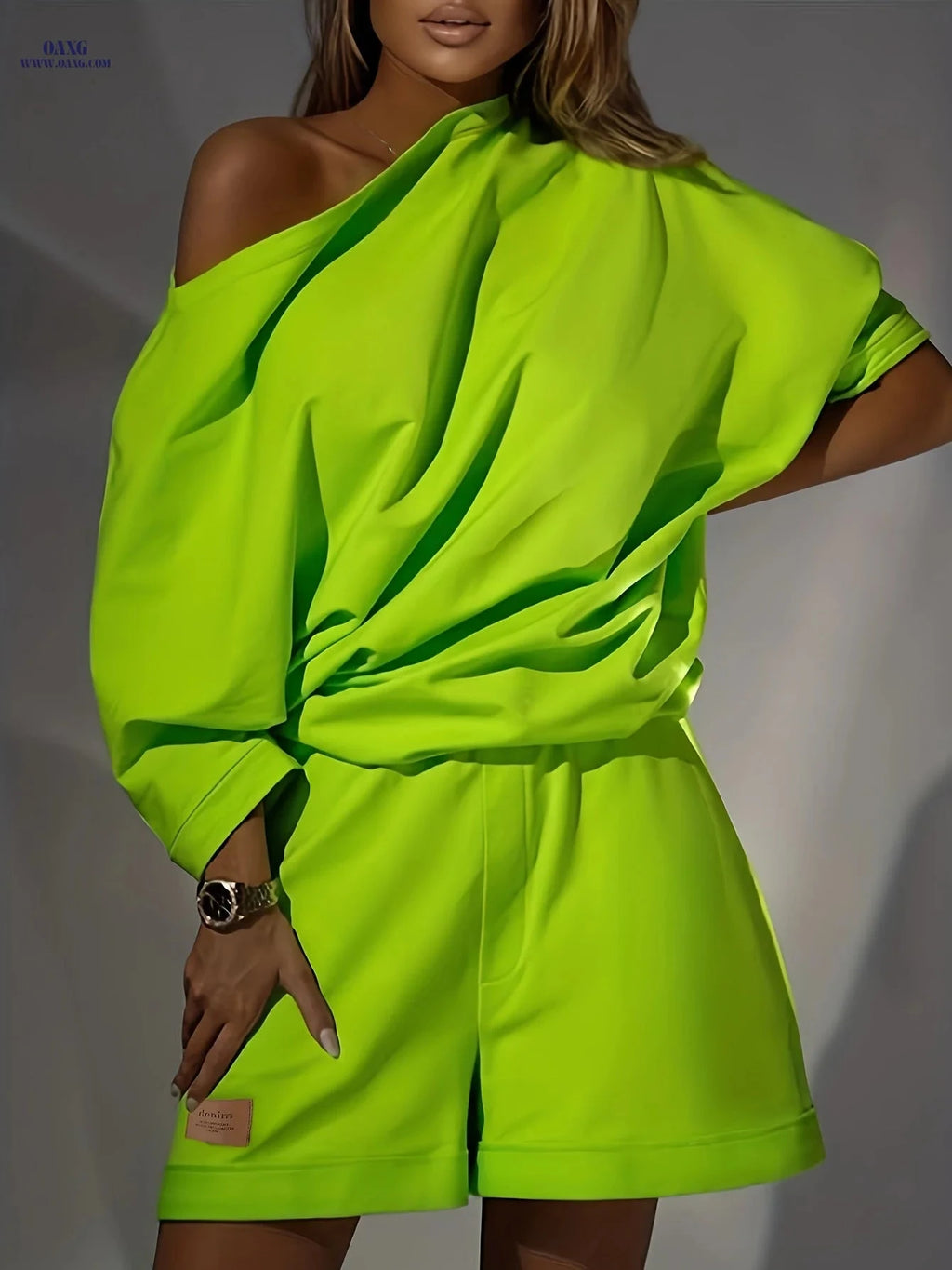 Elegant Square Neck Off-Shoulder Two-Piece Set - Loose Fit Style   OAXG 