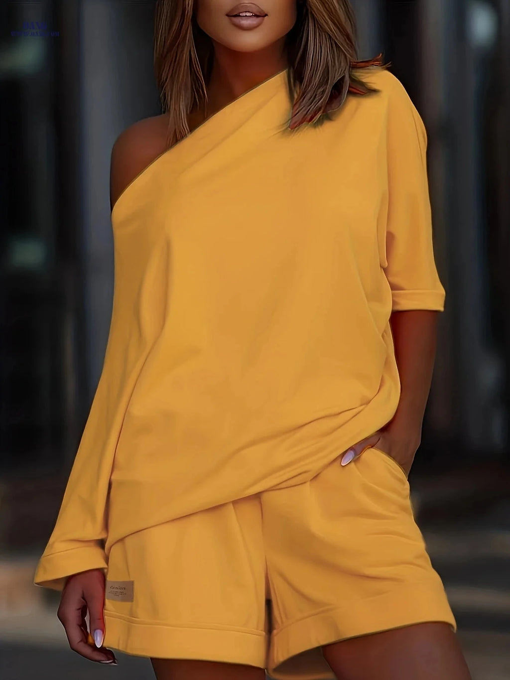 Elegant Square Neck Off-Shoulder Two-Piece Set - Loose Fit Style   OAXG 