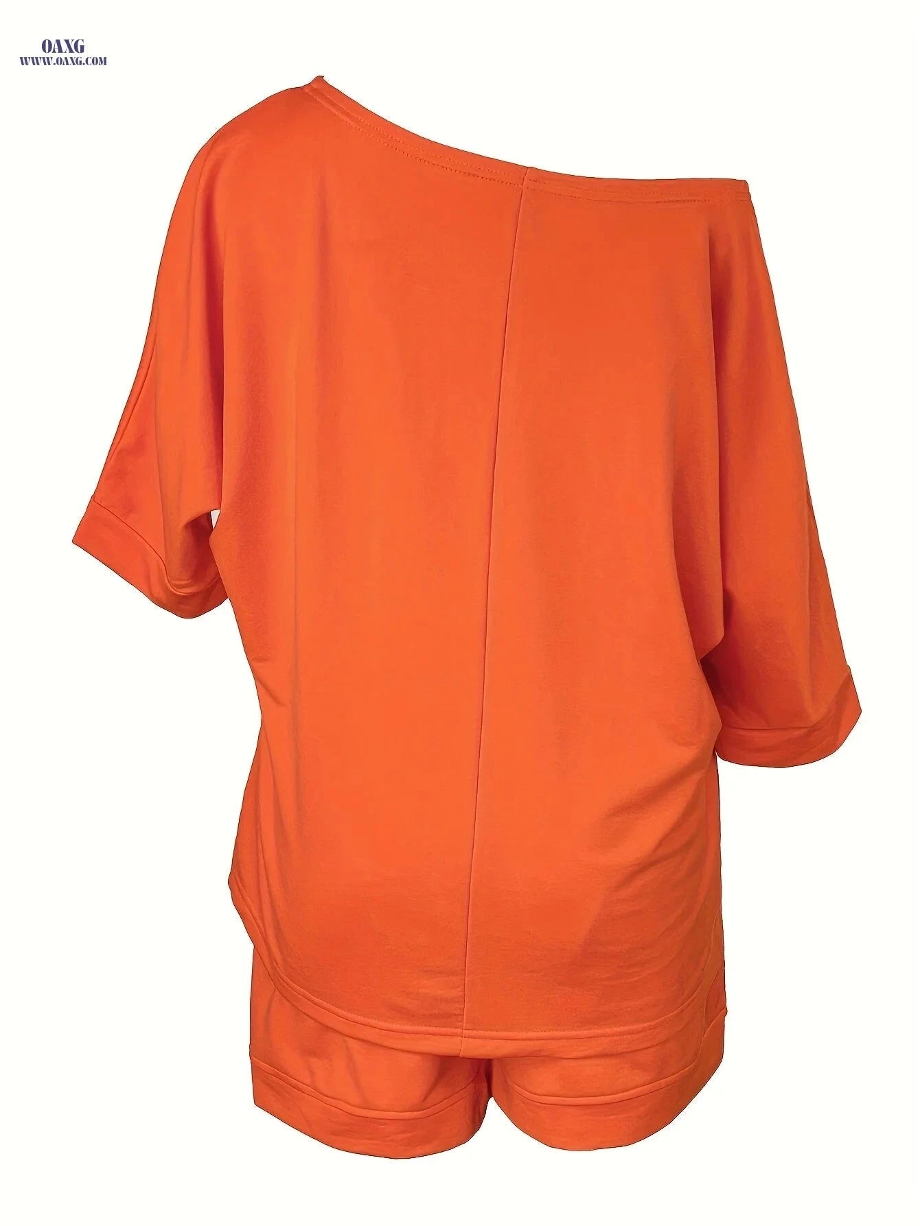 Elegant Square Neck Off-Shoulder Two-Piece Set - Loose Fit Style   OAXG Tangerine / S