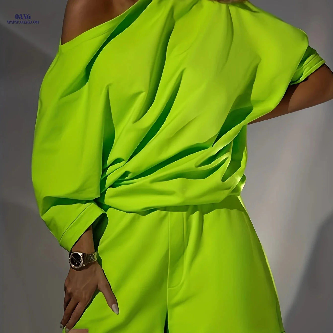 Elegant Square Neck Off-Shoulder Two-Piece Set - Loose Fit Style   OAXG Tangerine / S