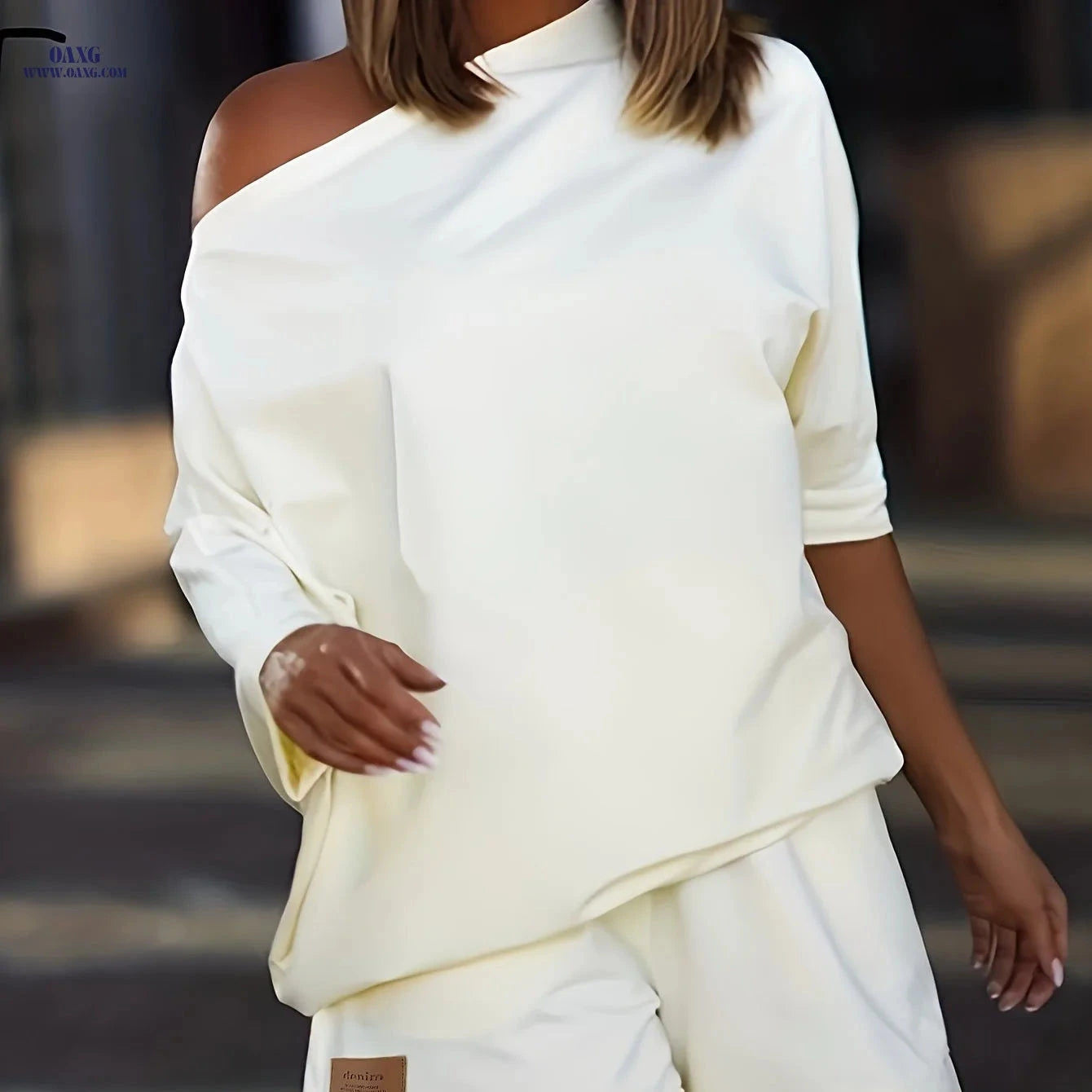 Elegant Square Neck Off-Shoulder Two-Piece Set - Loose Fit Style   OAXG Tangerine / S