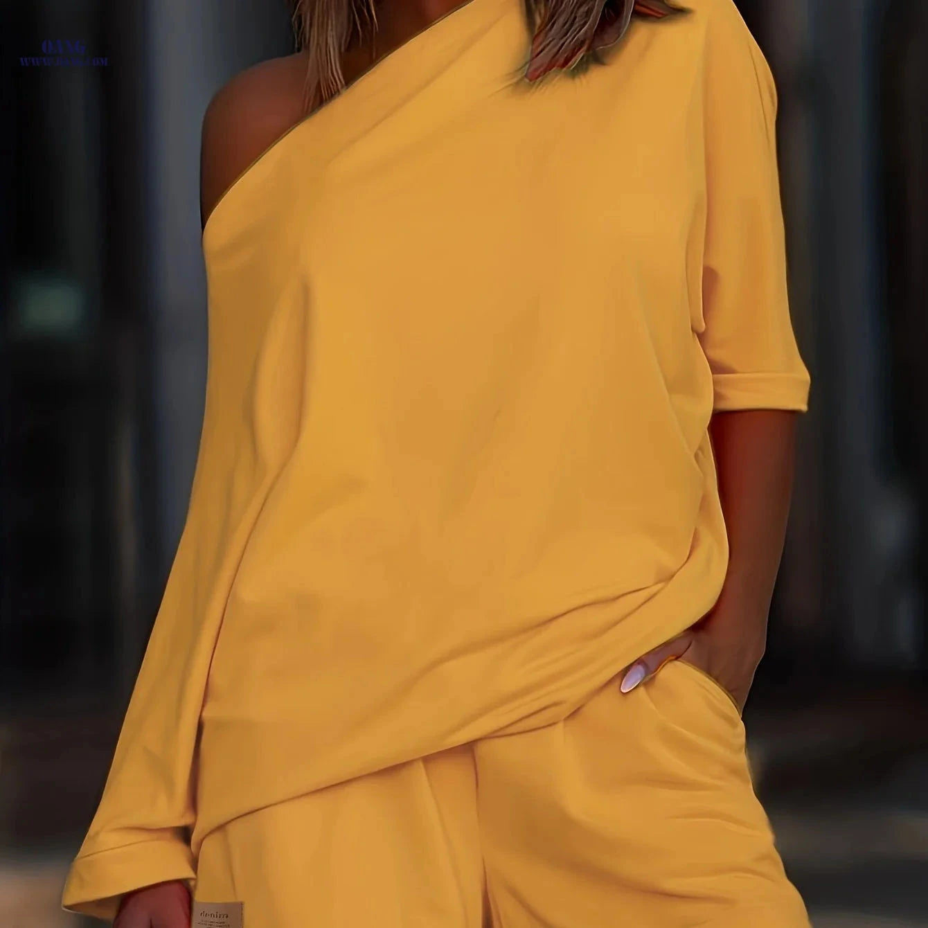 Elegant Square Neck Off-Shoulder Two-Piece Set - Loose Fit Style   OAXG 