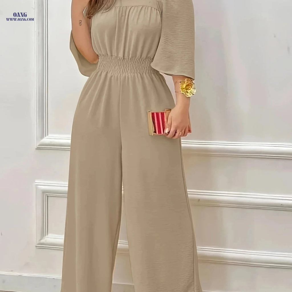 Elegant Square Neck Short Sleeve Wrap Dress Pants for Women   OAXG 
