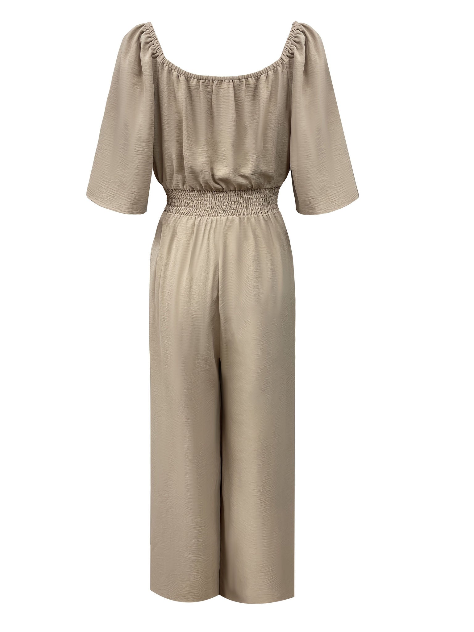 Elegant Square Neck Short Sleeve Wrap Dress Pants for Women   OAXG Beige / S