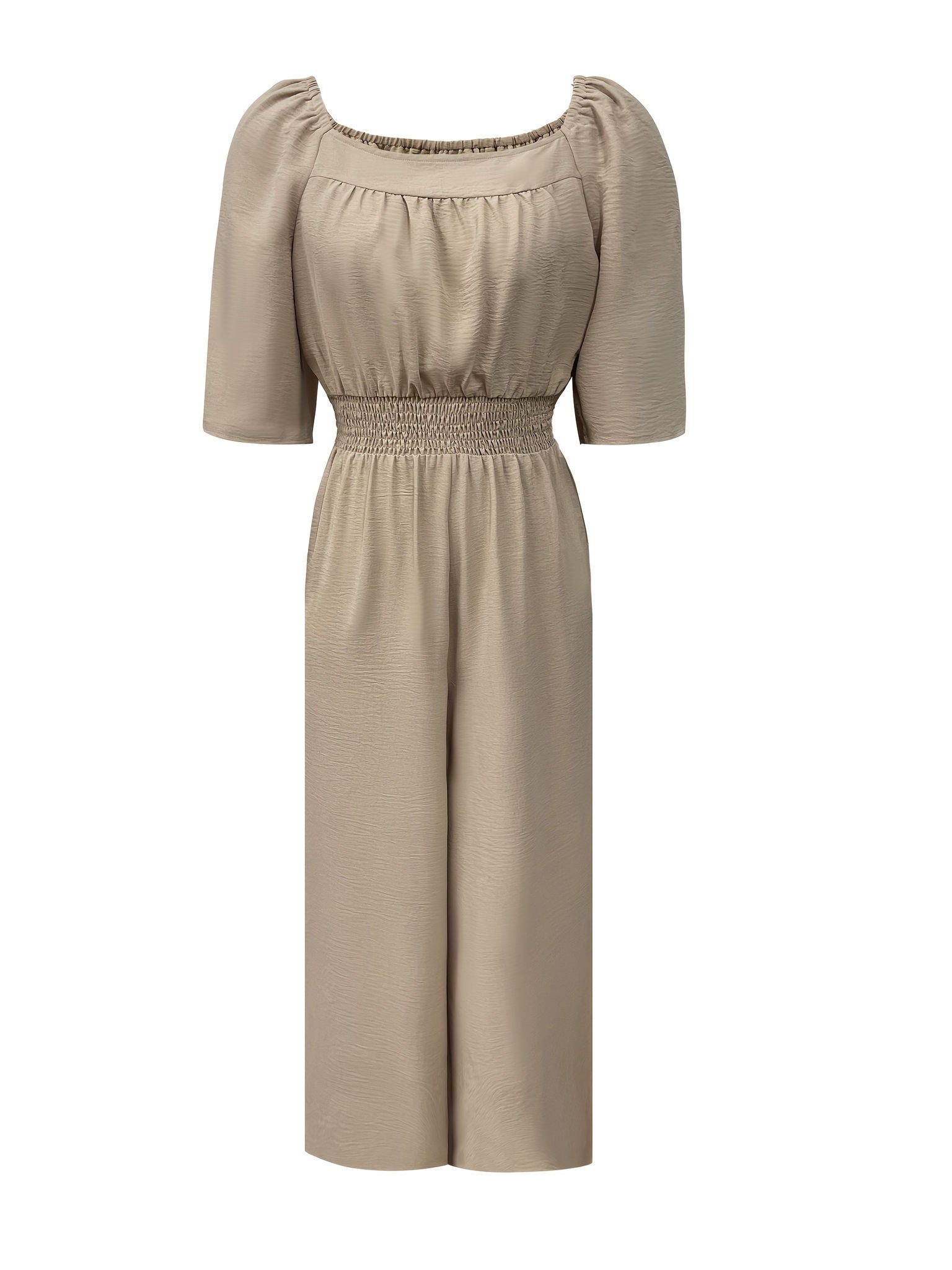 Elegant Square Neck Short Sleeve Wrap Dress Pants for Women   OAXG Beige / S