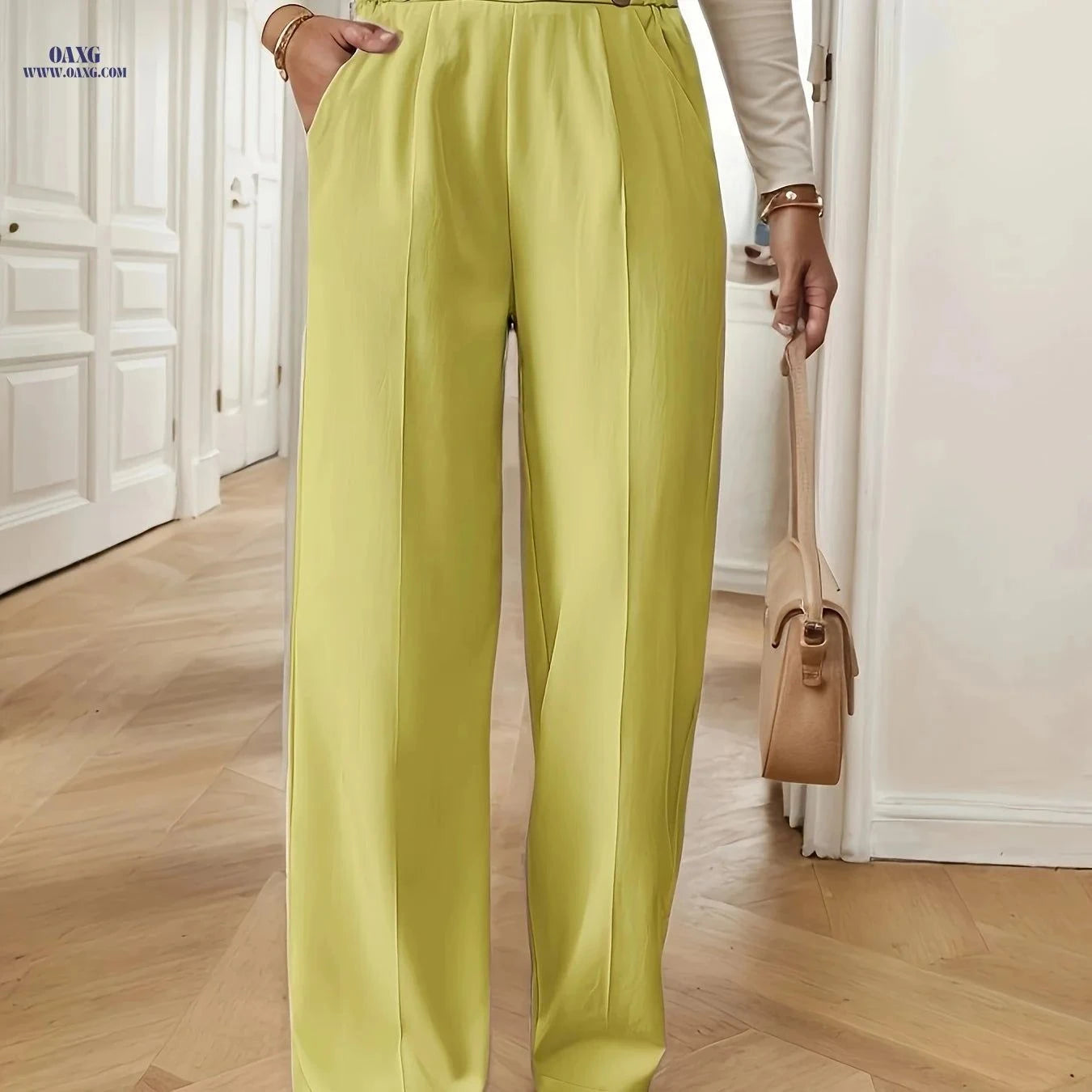 Elegant Straight-Leg Office Pants for Women - All-Season Style   OAXG Apricot / S