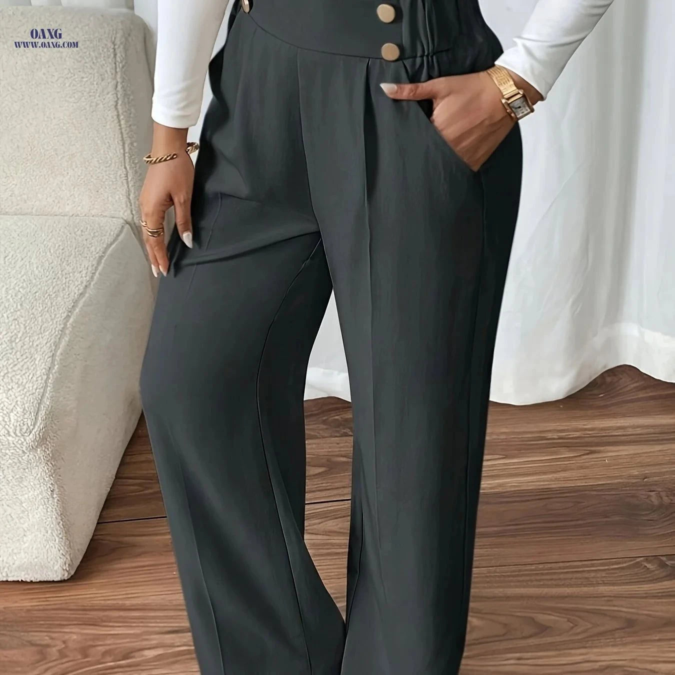 Elegant Straight-Leg Office Pants for Women - All-Season Style   OAXG Apricot / S