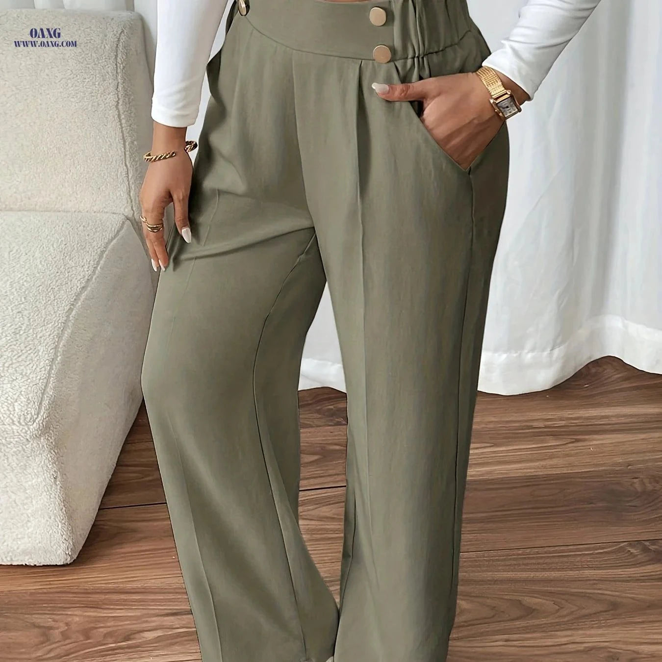 Elegant Straight-Leg Office Pants for Women - All-Season Style   OAXG Apricot / S