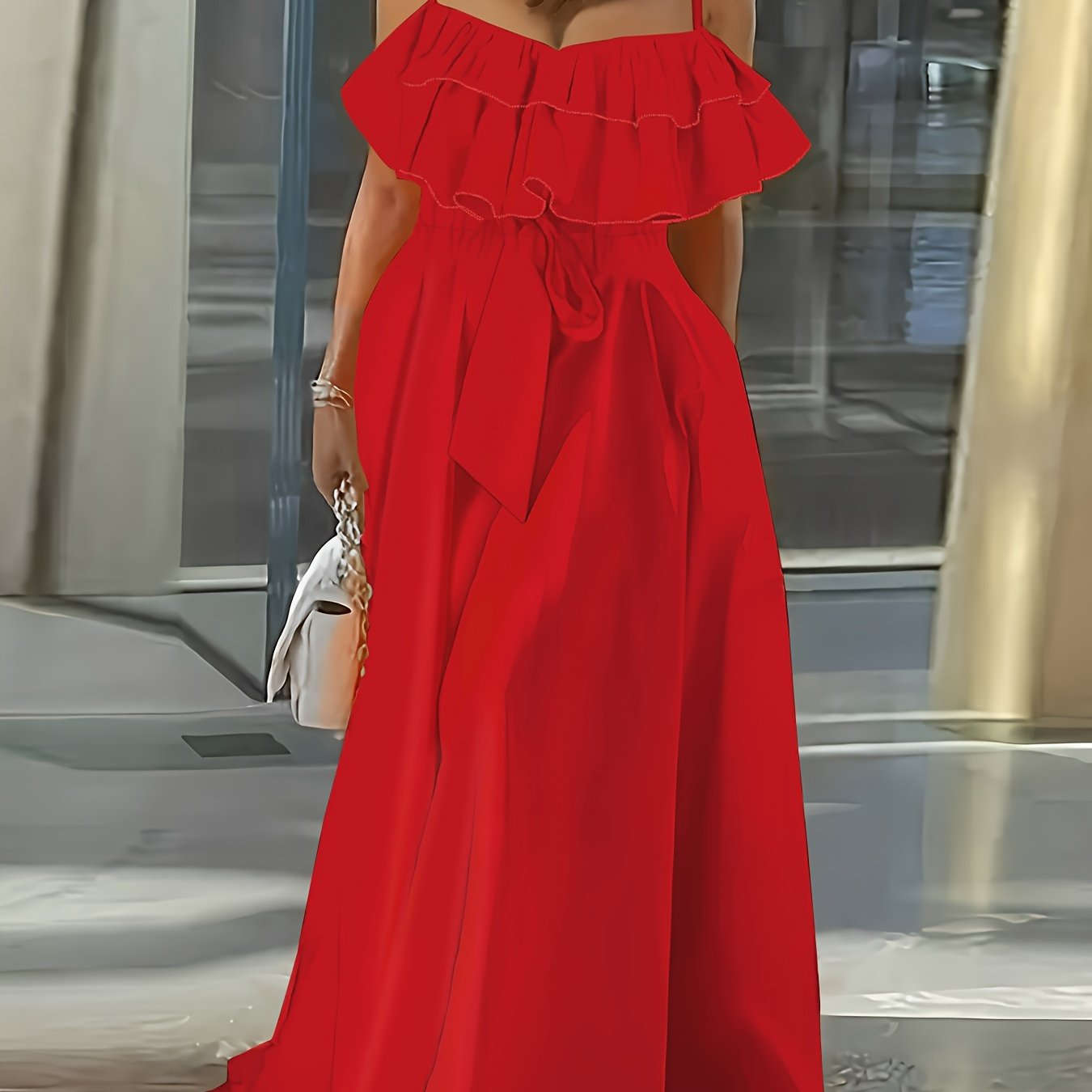 Elegant Strapless Ruffle Trim Long Dress for Women - Spring/Summer   OAXG 