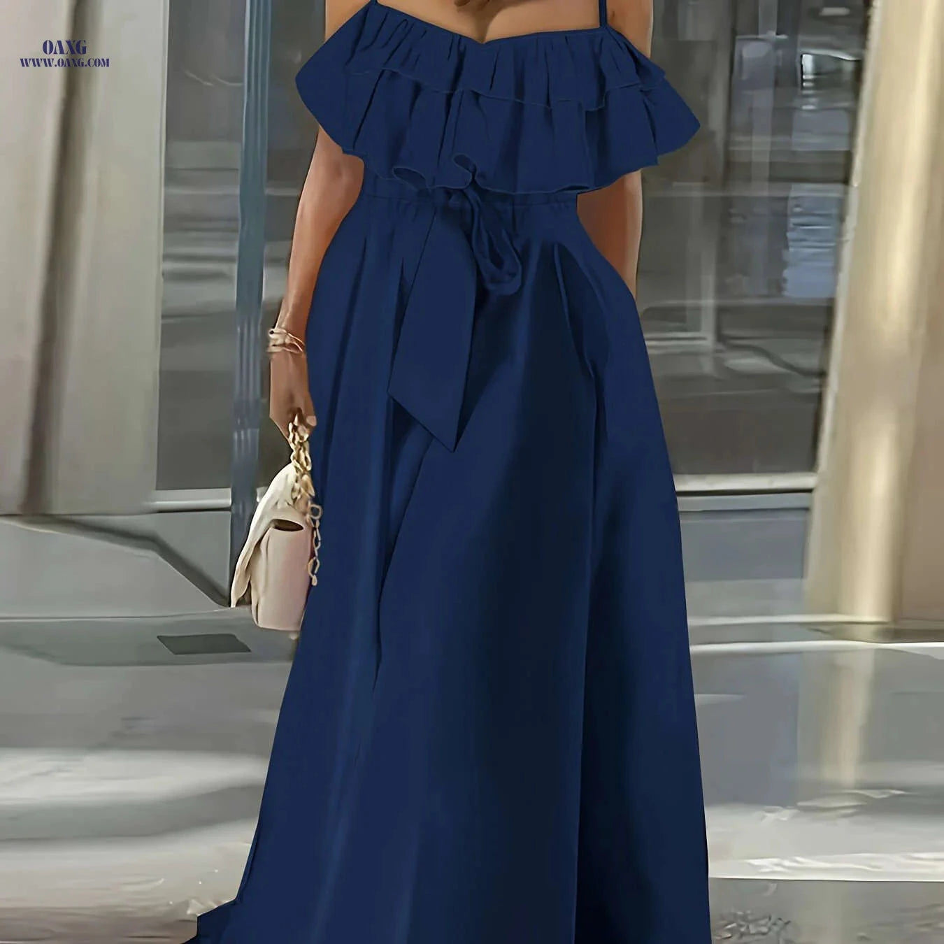 Elegant Strapless Ruffle Trim Long Dress for Women - Spring/Summer   OAXG 