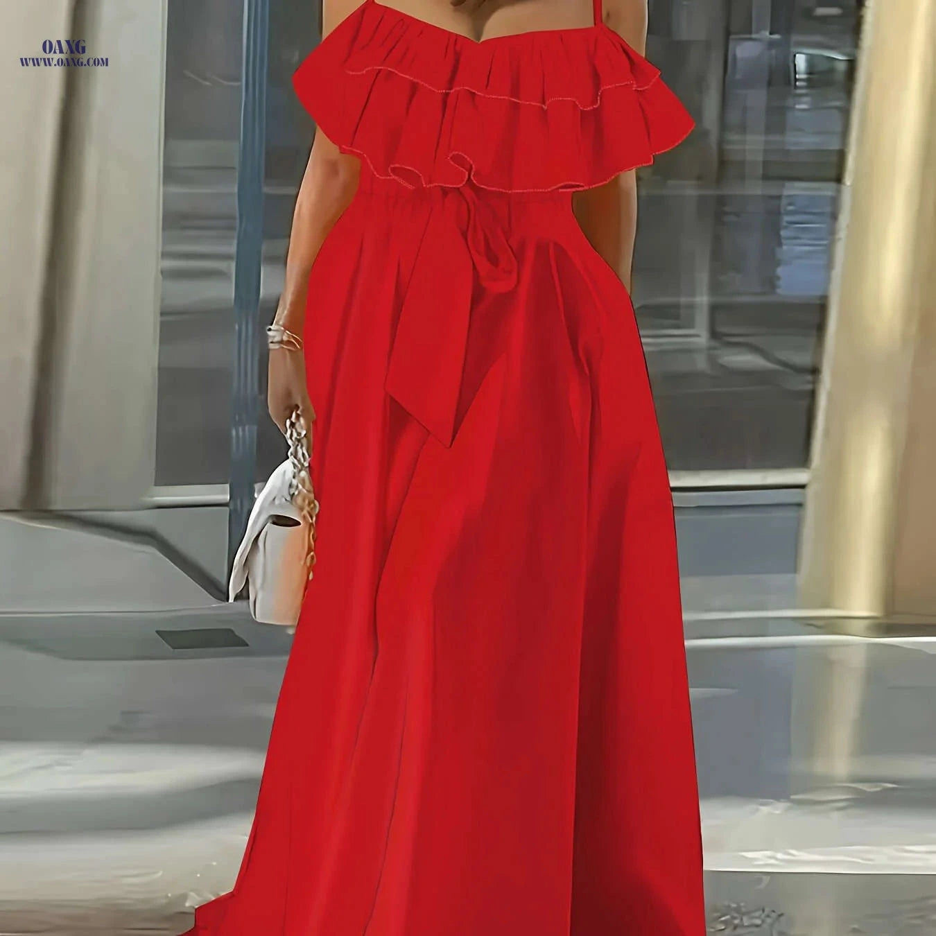Elegant Strapless Ruffle Trim Long Dress for Women - Spring/Summer   OAXG 