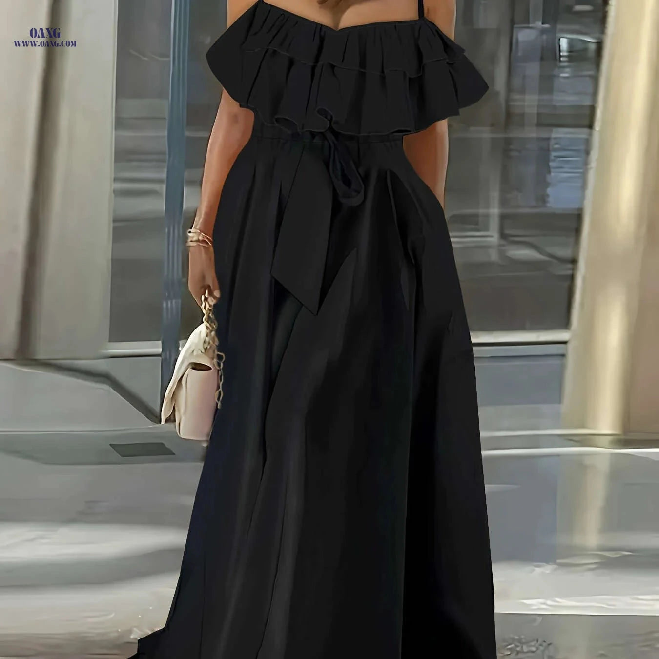 Elegant Strapless Ruffle Trim Long Dress for Women - Spring/Summer   OAXG Bright Yellow / S