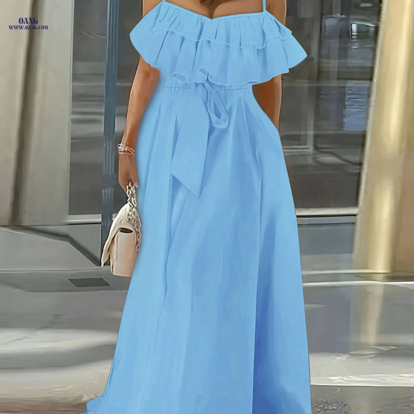 Elegant Strapless Ruffle Trim Long Dress for Women - Spring/Summer   OAXG 