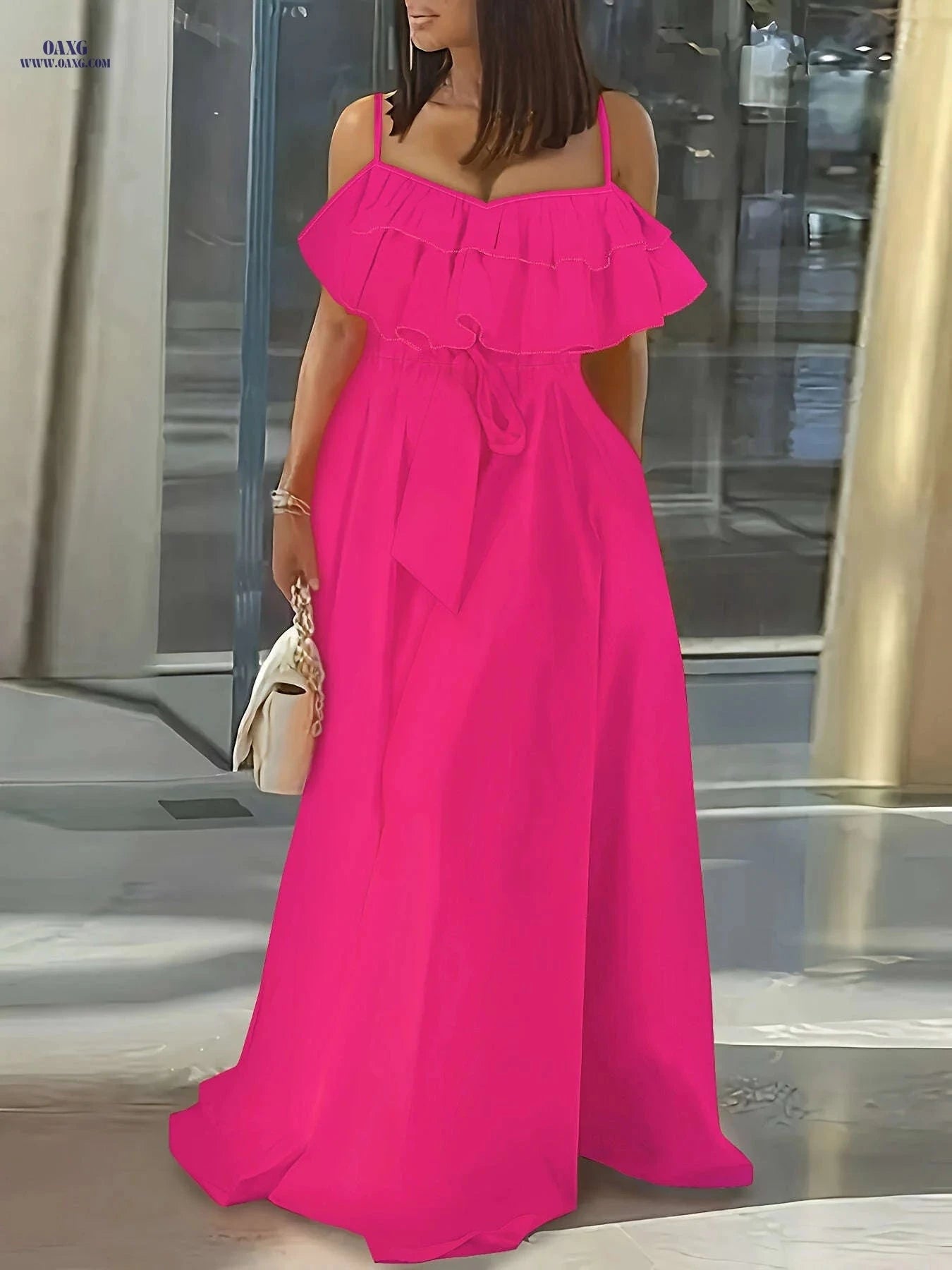 Elegant Strapless Ruffle Trim Long Dress for Women - Spring/Summer   OAXG 