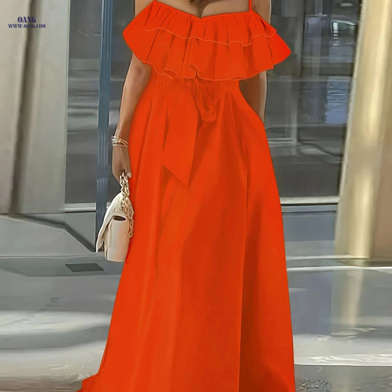Elegant Strapless Ruffle Trim Long Dress for Women - Spring/Summer   OAXG 
