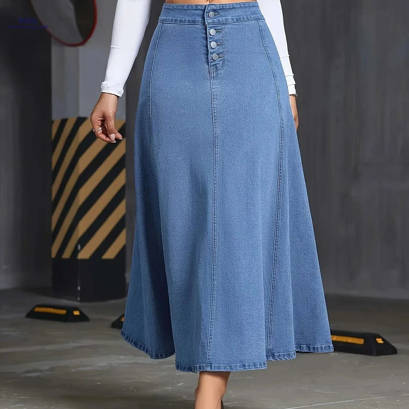 Elegant Stretch Denim Skirt for Women - Summer Swing Style, Machine Washable   OAXG Medium Blue / S