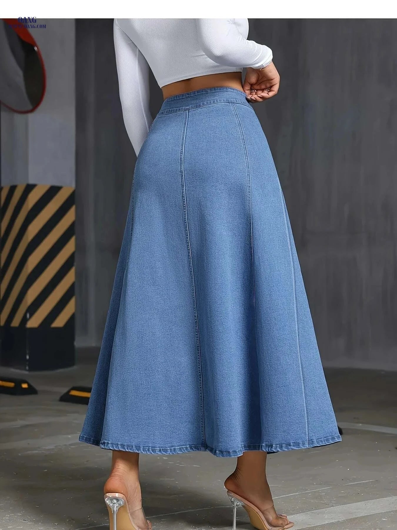 Elegant Stretch Denim Skirt for Women - Summer Swing Style, Machine Washable   OAXG Medium Blue / S