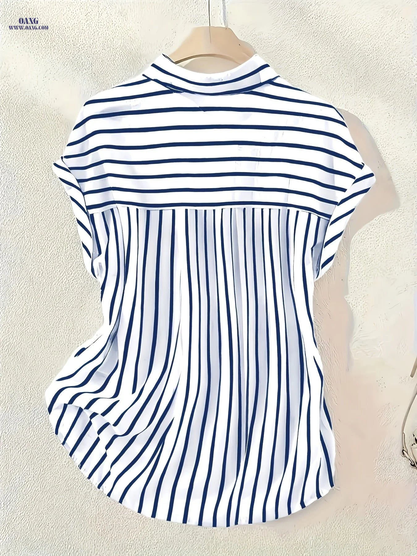 Elegant Striped Ladies' Single-Breasted Shirt | Button Front, Lapel Collar, Suitable For Spring/Summer/Fall   OAXG Blue / S