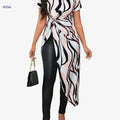 Elegant Striped Long Top for Women - Asymmetrical Hem Design   OAXG Mixed Color / S