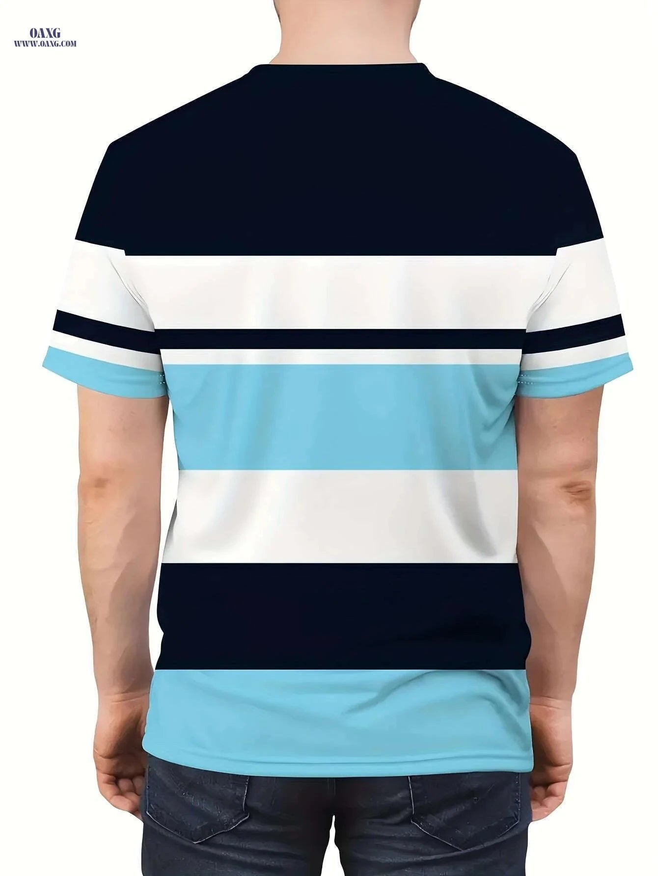 Elegant Striped Men's T-Shirt - Summer Casual, Comfortable Polyester   OAXG 