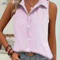 Elegant Striped Print Blouse - Women's Summer Sleeveless Top   OAXG Pink / S