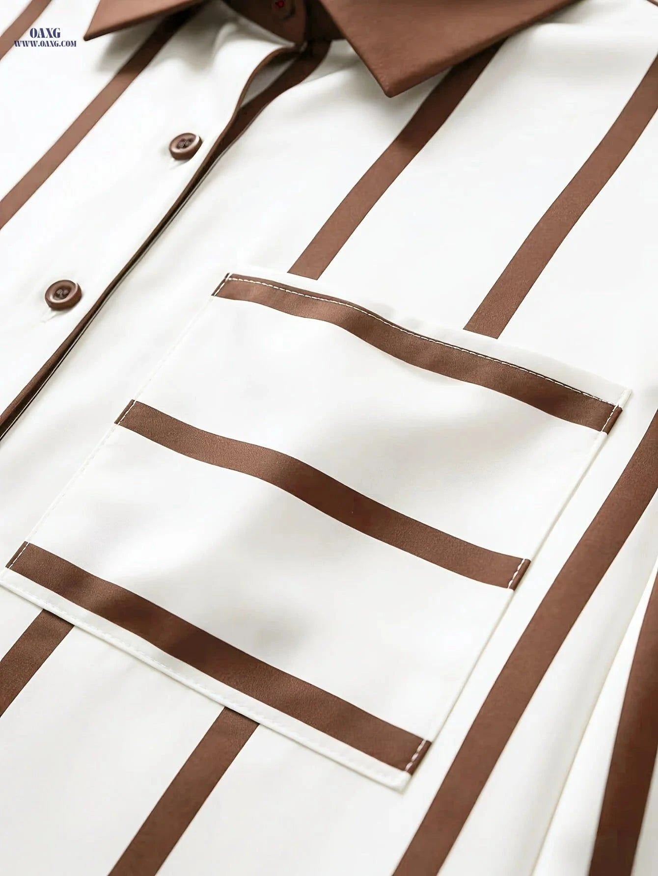 Elegant Striped Short-Sleeve Shirt for Women - Perfect Summer Wear   OAXG Coffee Brown / S