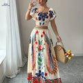 Elegant Summer Floral Print Maxi Skirt Set - Square Neck Design   OAXG Multicolor / S