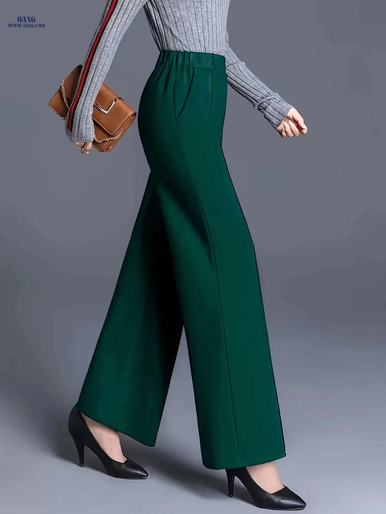 Elegant Summer Slim-Fit Wide-Leg Pants for Women's Office Wear   OAXG Black / S