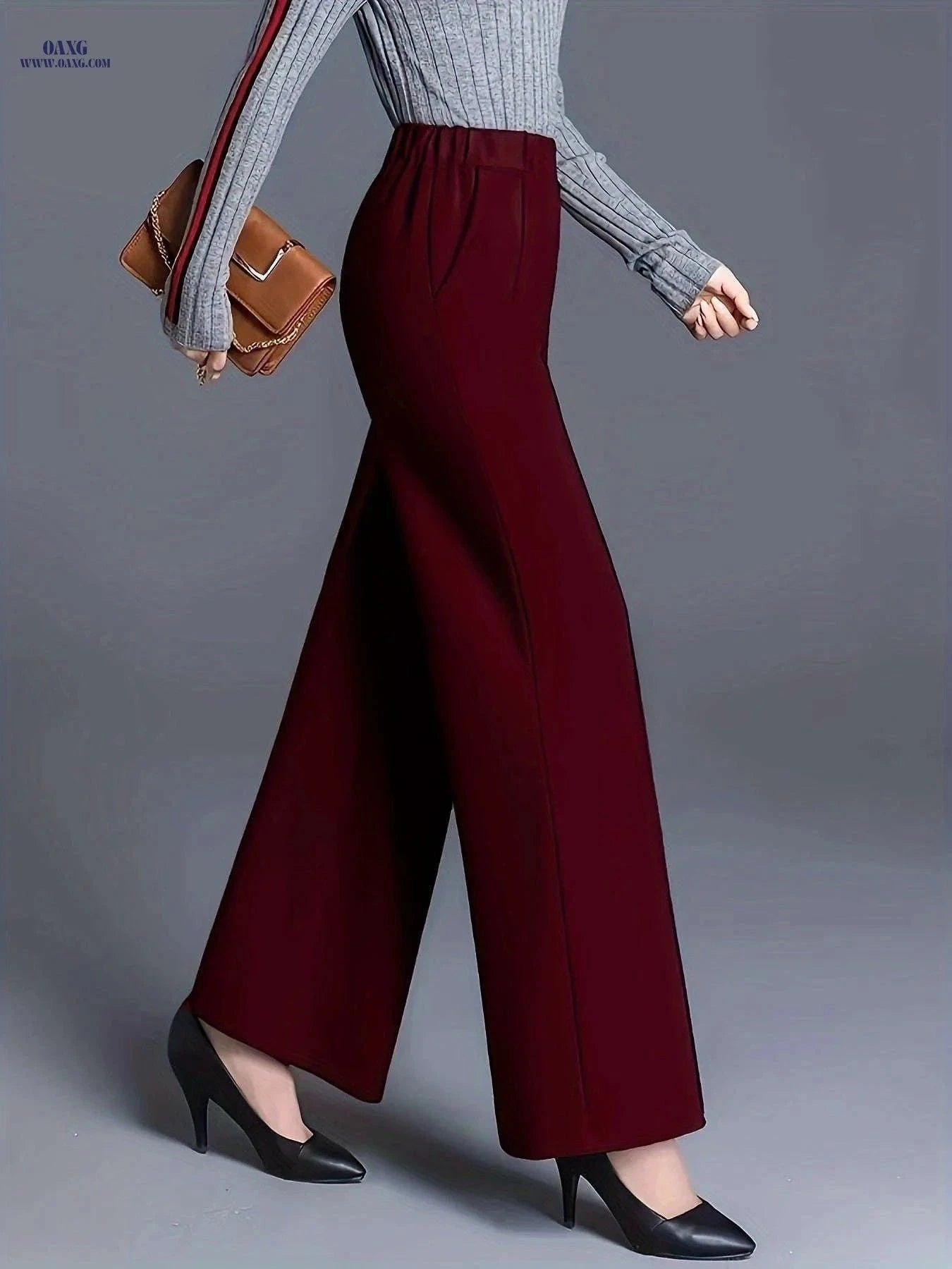 Elegant Summer Slim-Fit Wide-Leg Pants for Women's Office Wear   OAXG Black / S