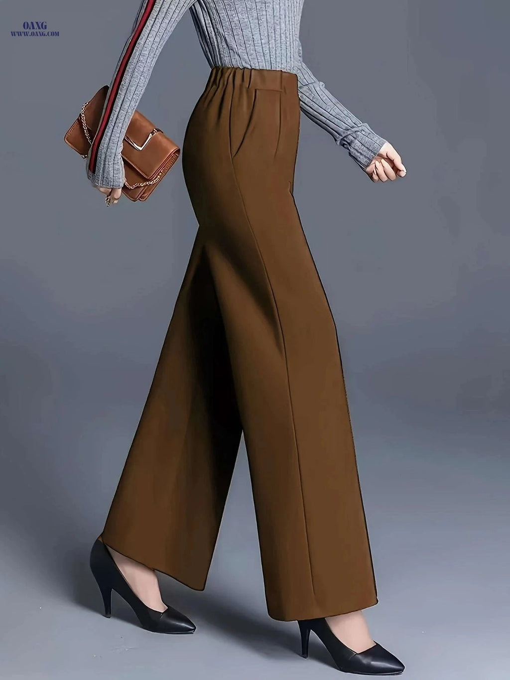 Elegant Summer Slim-Fit Wide-Leg Pants for Women's Office Wear   OAXG Black / S