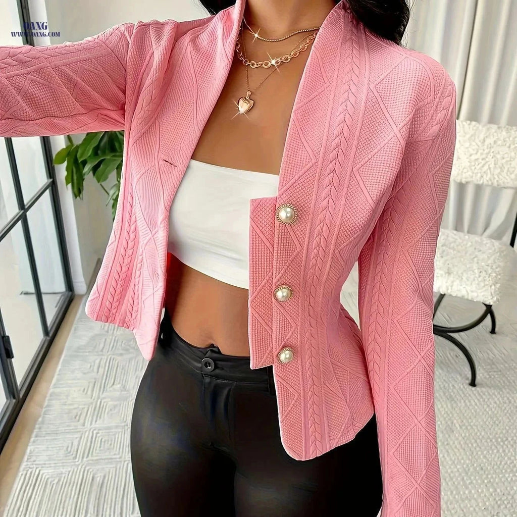 Elegant Textured Single-Breasted Coat - Autumn Winter Style   OAXG Pink / S
