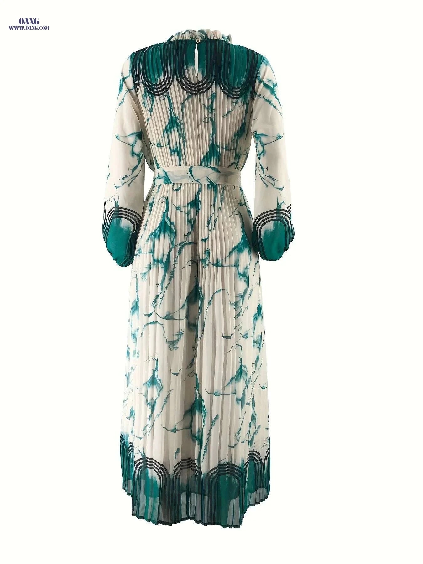 Elegant Tie Dye Print Kaftan Dress - Long Sleeve Loose Fit Maxi   OAXG Apricot / S