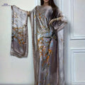 Elegant Tree Print Crew Neck Kaftan Dress with Batwing Sleeves   OAXG Light Purple / One-size