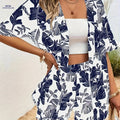 Elegant Tropical Print Women's 2-Piece Set - Spring/Summer Style   OAXG Blue And White / S