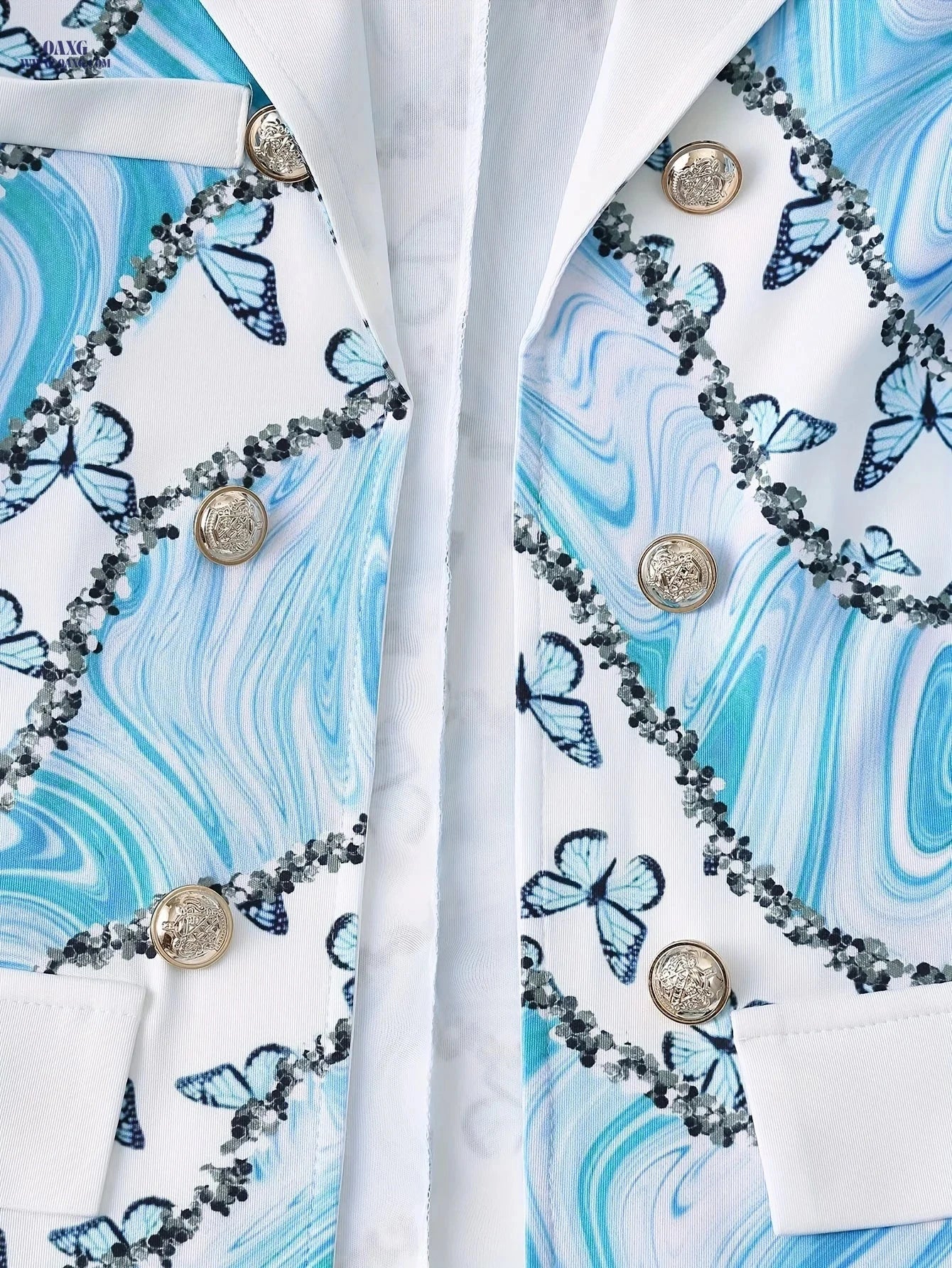 Elegant Two-Piece Butterfly Print Blazer & Solid Pants Set for Women   OAXG 