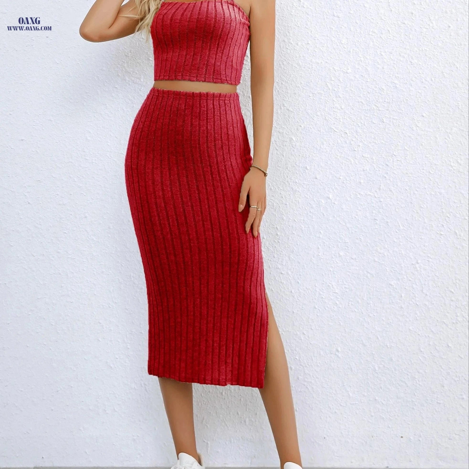 Elegant Two-Piece Dress for Women - Spaghetti Straps, Spring/Summer   OAXG 