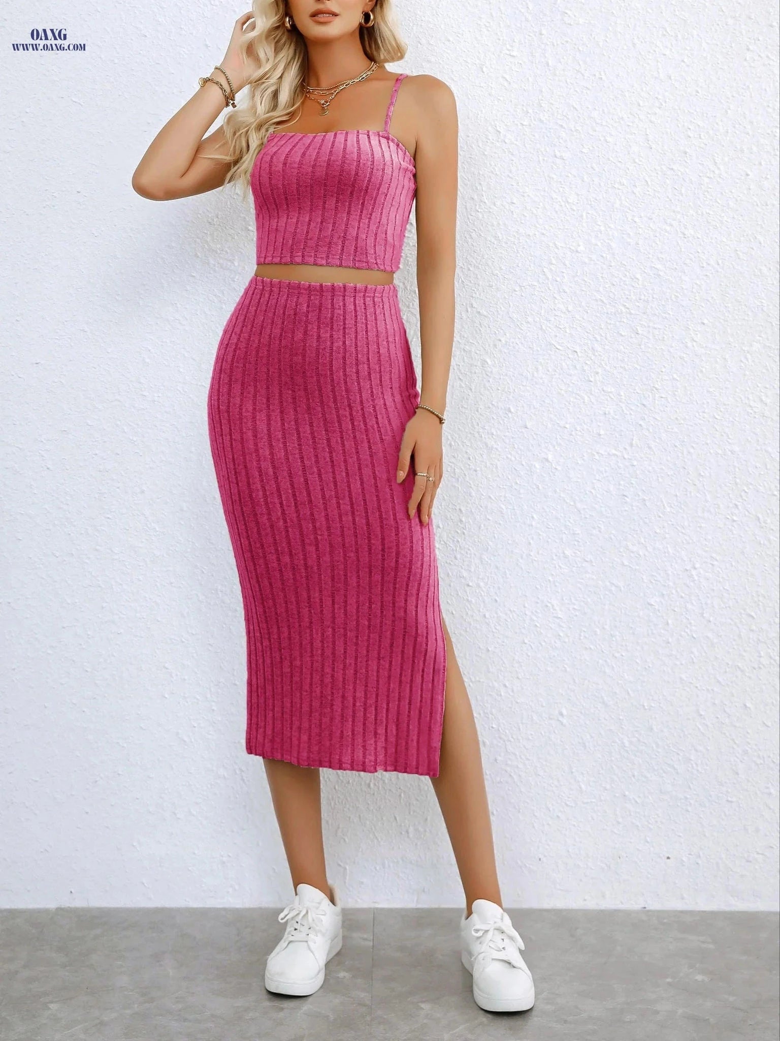 Elegant Two-Piece Dress for Women - Spaghetti Straps, Spring/Summer   OAXG 